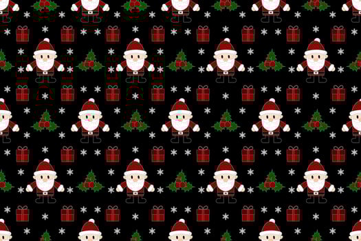 Christmas seamless pattern design. Santa,gift,deer,snowman,Christmas tree,Christmas leaves, vector illustrations background.