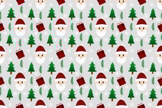 Christmas seamless pattern design. Santa,gift,deer,snowman,Christmas tree,Christmas leaves, vector illustrations background.