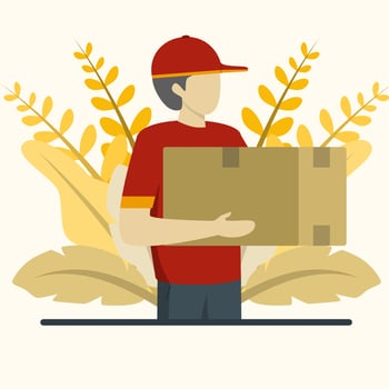 Introduction male character concept. Concept of online fast delivery or courier service. Delivery man or young courier delivers parcels or shipping boxes directly to your home or office. vector