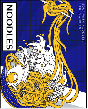 noodles in a plate with egg and onion yellow and black 2.eps vector
