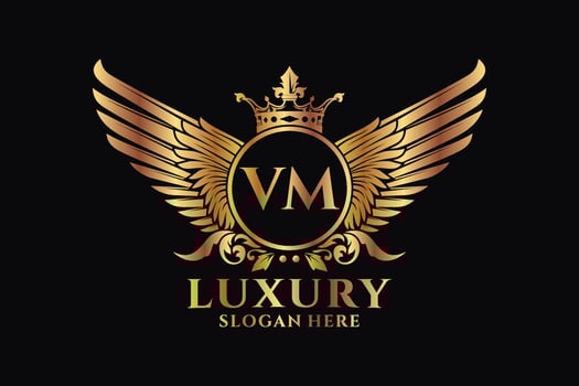 Luxury royal wing Letter VM crest Gold color Logo vector, Victory logo, crest logo, wing logo, vector logo template.