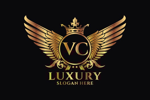 Luxury royal wing Letter VC crest Gold color Logo vector, Victory logo, crest logo, wing logo, vector logo template.