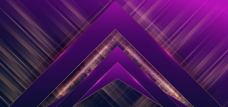Template triangles purple and dark blue geometric with golden line layer and lighting effect sparkle on dark blue background. vector