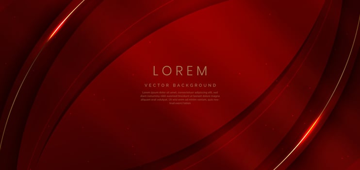 Abstract 3d curved red shape on red background with lighting effect and sparkle with copy space for text. Luxury design style. vector