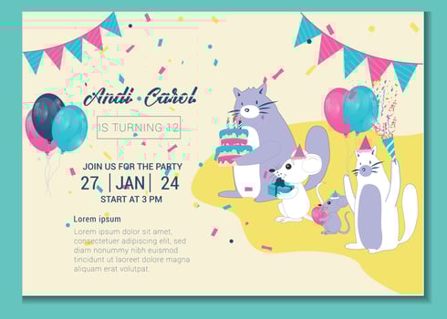 Children's birtday card template with illustrations vector