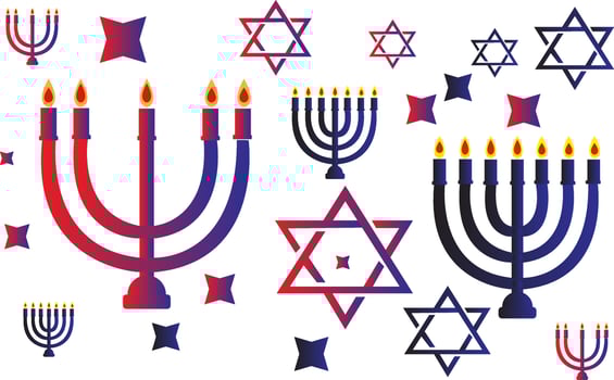 Background white happy hanukkah red and blue. vector