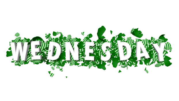 Wednesday Green Color 3D Text Falling on Broken Easter Eggs, 3D Rendering png