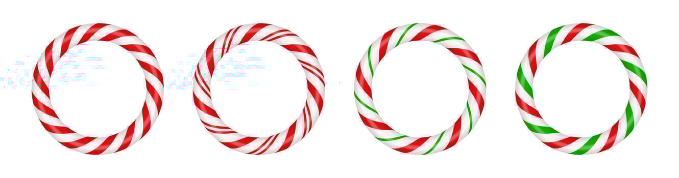 Christmas candy cane circle frame with red and green striped. Xmas border with striped candy lollipop pattern. Blank christmas and new year template. Vector illustration isolated on white background