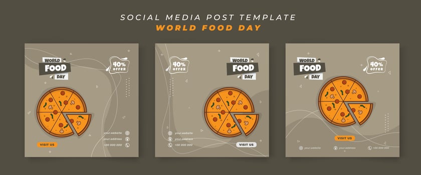Set of social media post template with sliced pizza in cartoon design for food day design vector
