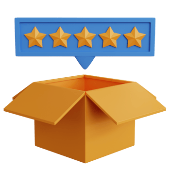 3d rendering open box with five stars isolated png