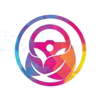 Eco steering wheel vector logo design. Steering wheel and eco symbol or icon.