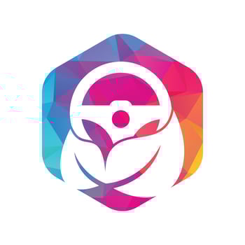 Eco steering wheel vector logo design. Steering wheel and eco symbol or icon.