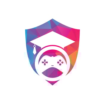 Game education vector logo design. Game console with graduation cap icon design.