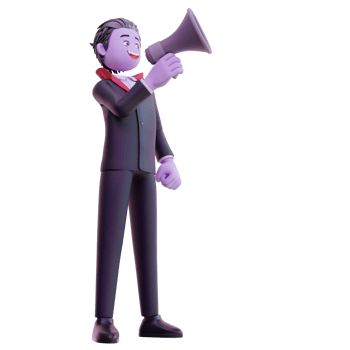 3d vampire character holding megaphone, Happy halloween. png