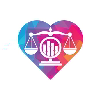Justice finance heart shape concept logo vector template. Creative Law Firm with graph logo design concept.