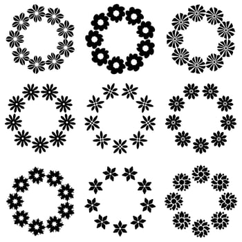 Set of circular flower icons. Flower circle frame. Vector illustration