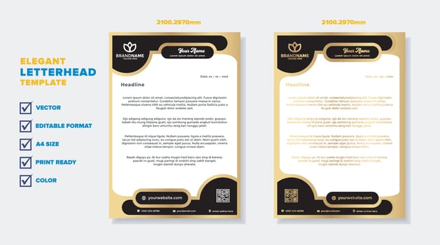 gold luxury letterhead design template for company stationery design vector