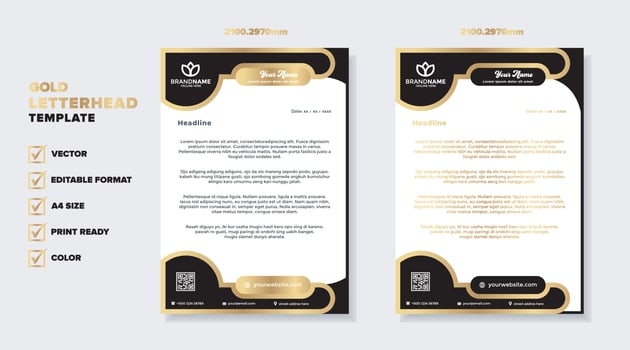 gold luxury letterhead design template for company stationery design vector