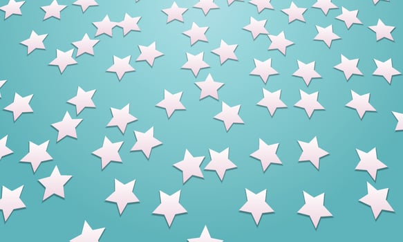 Light glitter pink stars on blue background. vector