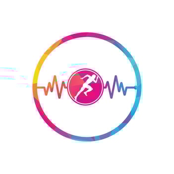 Pulse marathon logo design icon vector. Body Health Care Logo Design. Running man with line ecg heartbeat icon. vector