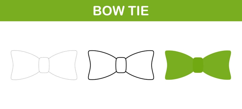 Bow Tie tracing and coloring worksheet for kids vector
