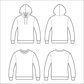 Hooded sweatshirt flat sketch mockup vector