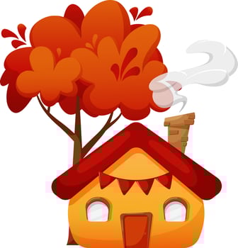Cute house with autumn tree, chimney, and smoke isolated vector