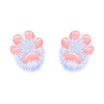 Hare paws concept. Cute and lovely rabbit feet. Good luck paws. Isolated illustration on a white background. Cartoon style. Vector illustration.