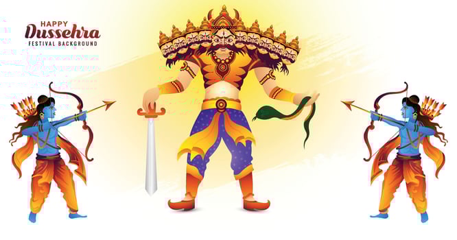 Illustration of lord rama killing ravana in happy dussehra festival card background vector