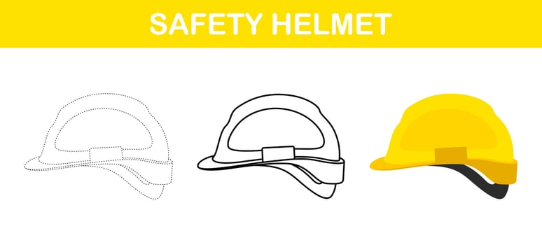 Safety Helmet tracing and coloring worksheet for kids vector