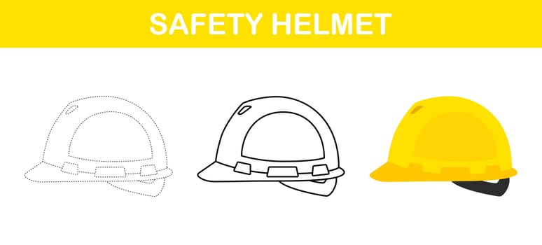 Safety Helmet tracing and coloring worksheet for kids vector