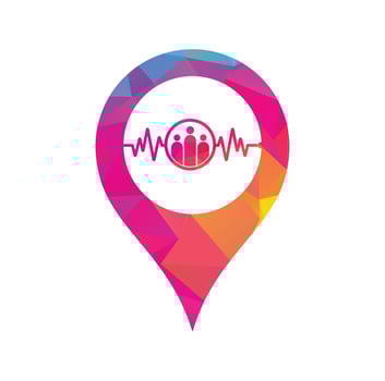 People pulse map pin shape concept logo. Community logo template designs vector illustration. People Beat Icon.