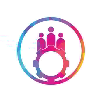 Gear and people vector logo design template. People icon logo with gear for your business and company..