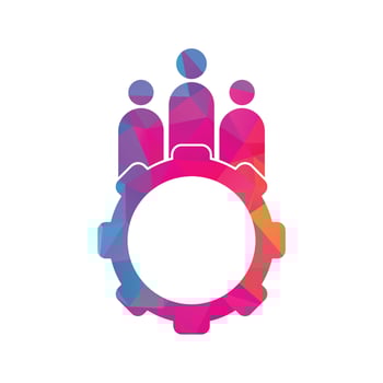 Gear and people vector logo design template. People icon logo with gear for your business and company..