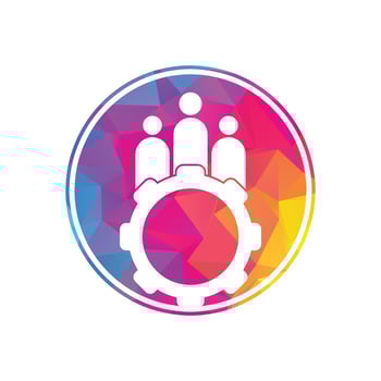 Gear and people vector logo design template. People icon logo with gear for your business and company..