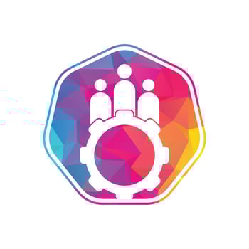 Gear and people vector logo design template. People icon logo with gear for your business and company..