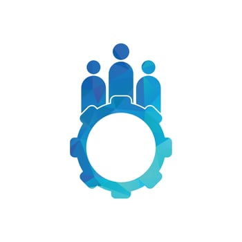 Gear and people vector logo design template. People icon logo with gear for your business and company..