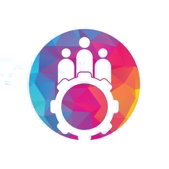 Gear and people vector logo design template. People icon logo with gear for your business and company..