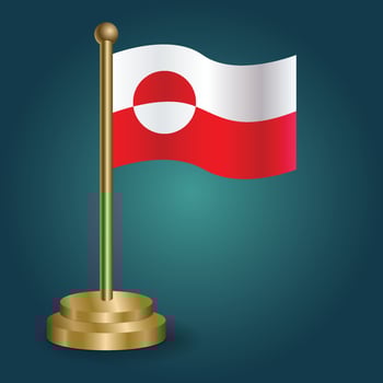 GREENLAND national flag on golden pole on gradation isolated dark background. table flag, vector illustration