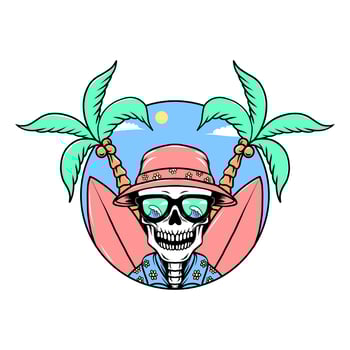 Skull summer beach for T-shirt design vector