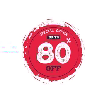 Percent of sale, up to 80 off, isolated sticker, poster design template, discount banner, vector illustration