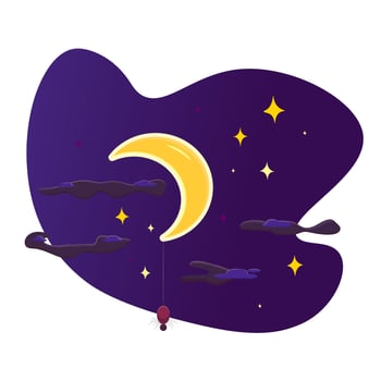 The halloween flat cartoon sky with the moon and the spider vector