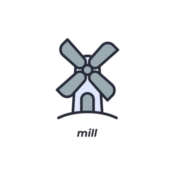 Vector sign mill symbol is isolated on a white background. icon color editable.