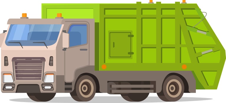 Garbage truck isolated on white background. Waste vehicle front .Urban sanitary loader truck.City service.Vector illustration.Cleaning of streets of the cities.Separate collecting waste. vector