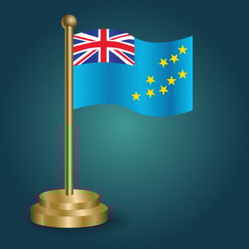 Tavalu national flag on golden pole on gradation isolated dark background. table flag, vector illustration