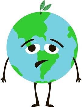 Sad planet Earth. Planet mascot  without plants of environ cry and need help. Vector illustration problems of environment isolated on white