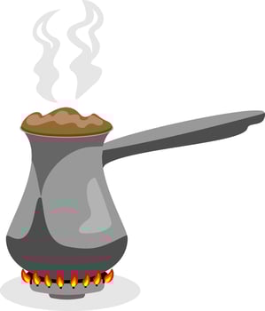Cezve on the gas burner isolated vector colored icon. Turkish Coffee with a Cezve. Coffee is brewed on a gas stove