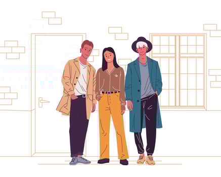 Stylish guys and girl in fashionable clothes vector