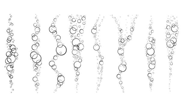 Bubbles of fizzy drink, air or soap. Vertical streams of water. Outline doodle vector illustration.