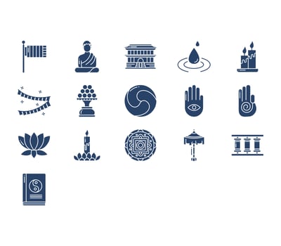 Buddhism religion symbol icon set vector
